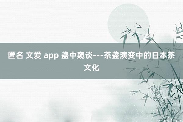 匿名 文爱 app 盏中窥谈---茶盏演变中的日本茶文化